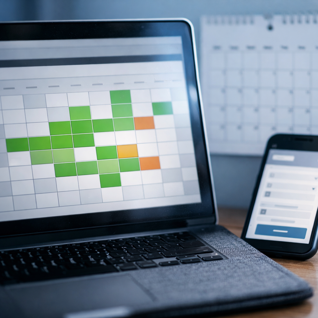 White label vacation rental platform booking rules and availability calendar view on laptop